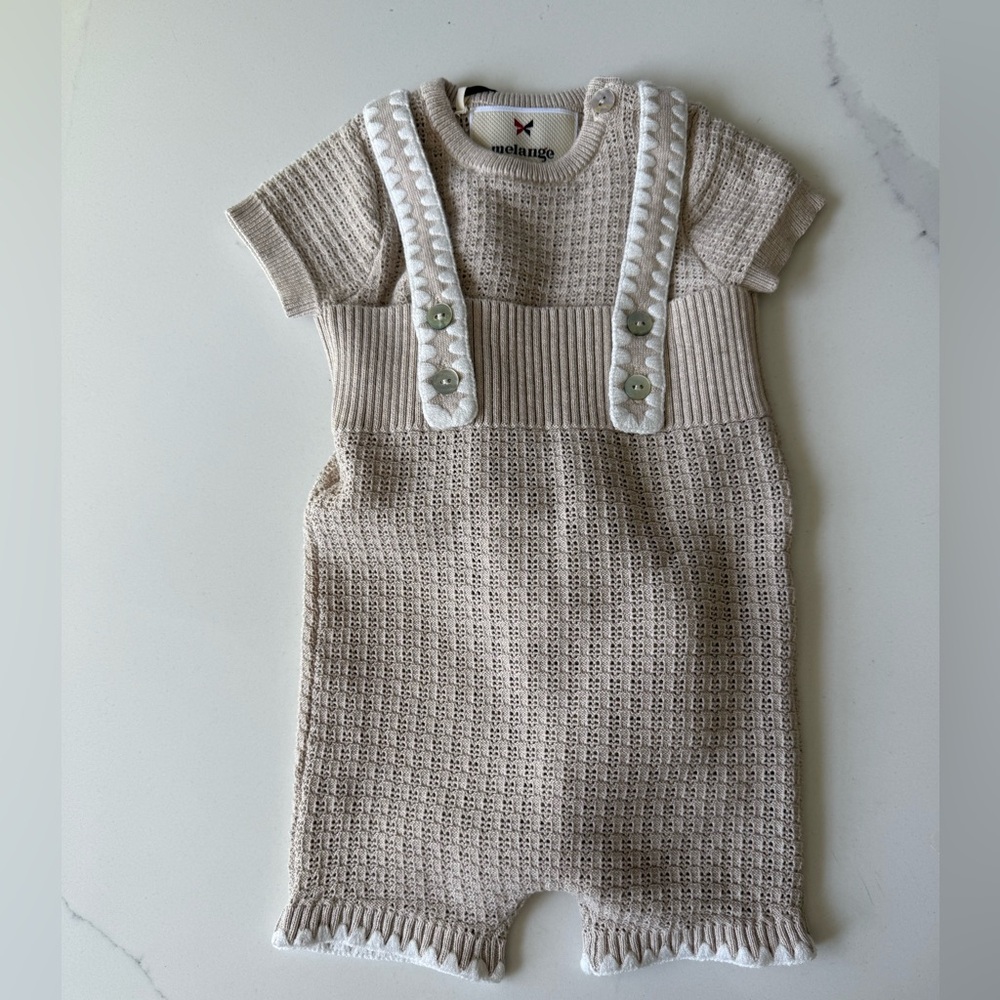Beige Knit Baby Romper Set